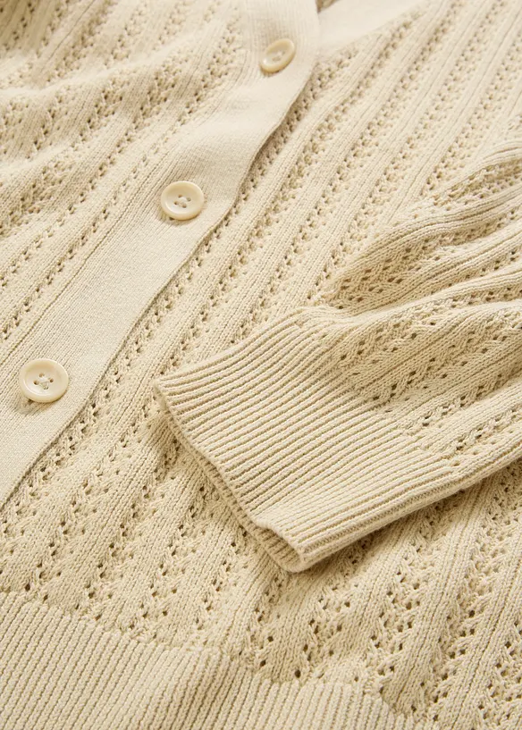Hullstrikket cardigan med lin, bonprix