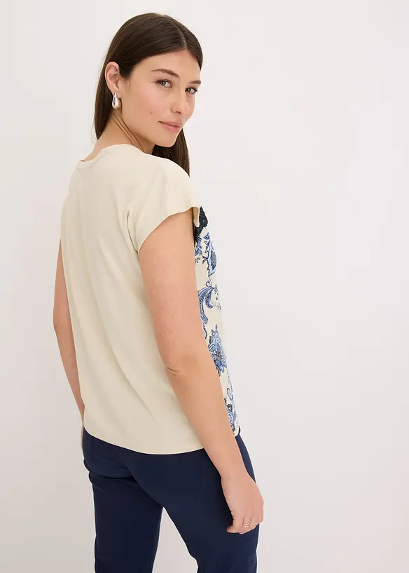 Oversized topp med blondebånd, bonprix
