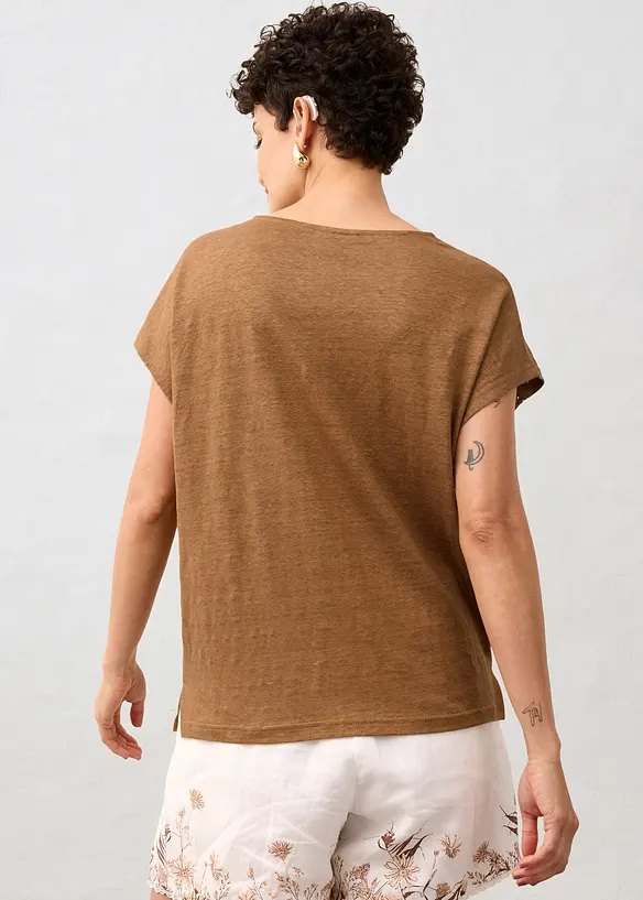 T-skjorte i 100% lin med blonder, bonprix