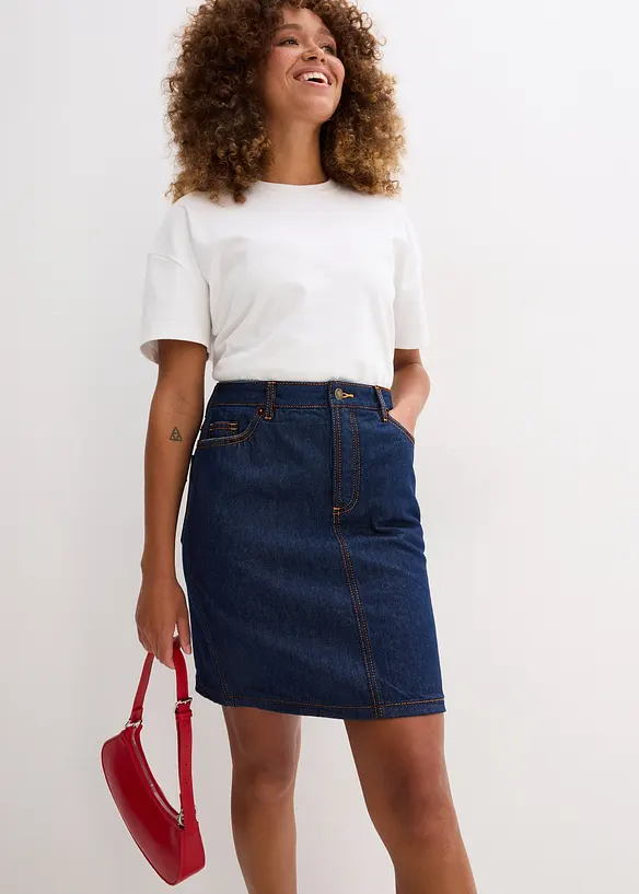 Denimskjørt Mid Waist, Low Stretch, bonprix