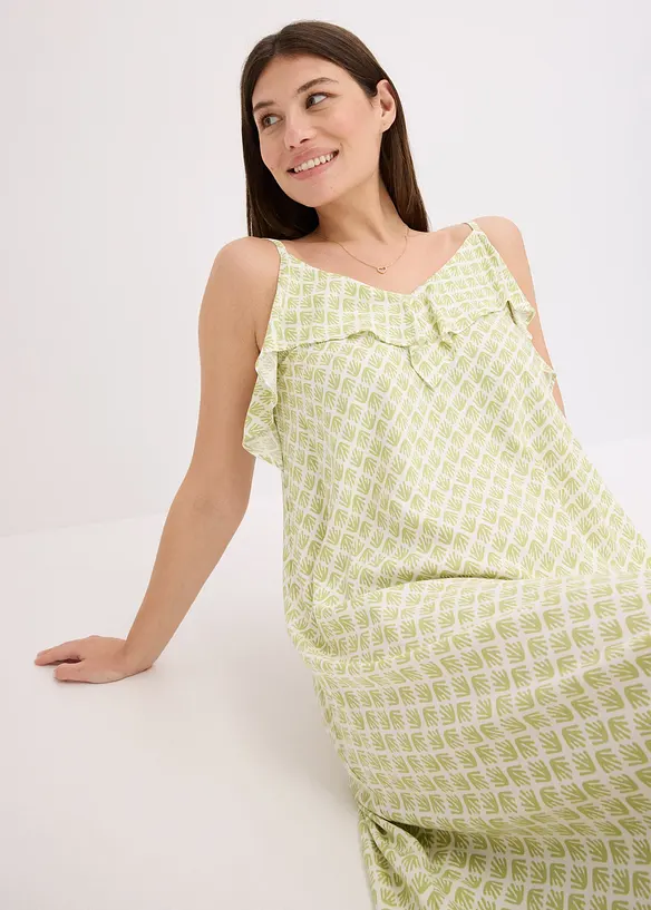 Midikjole med rysjekant, bonprix