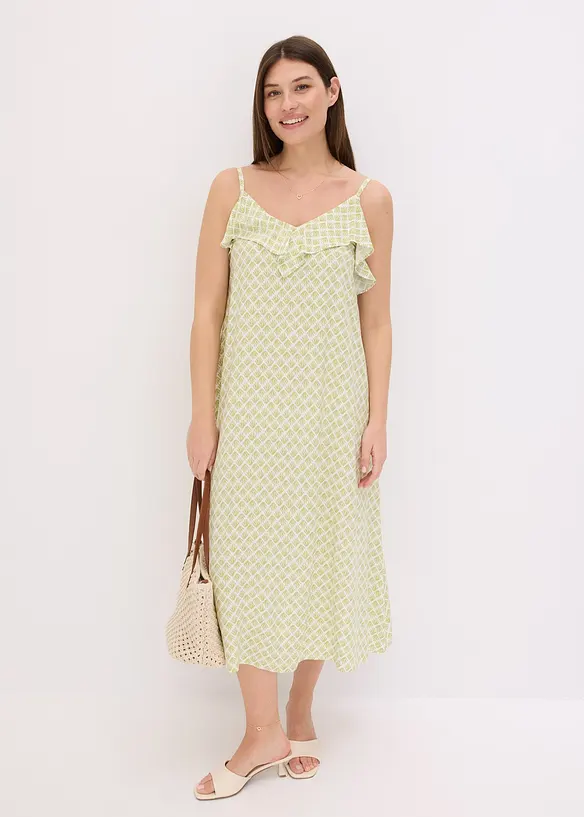 Midikjole med rysjekant, bonprix