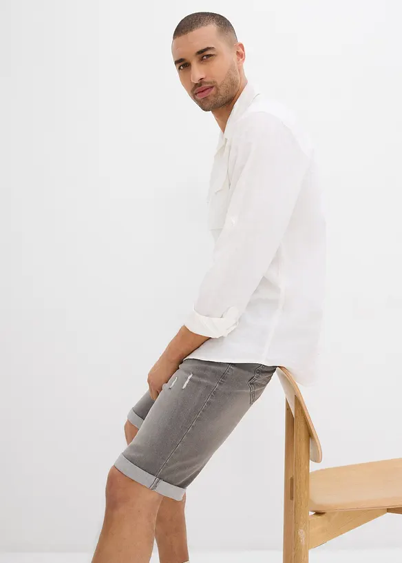 Bermudashorts i denim med stretch og oppbrett, Regular Fit, bonprix