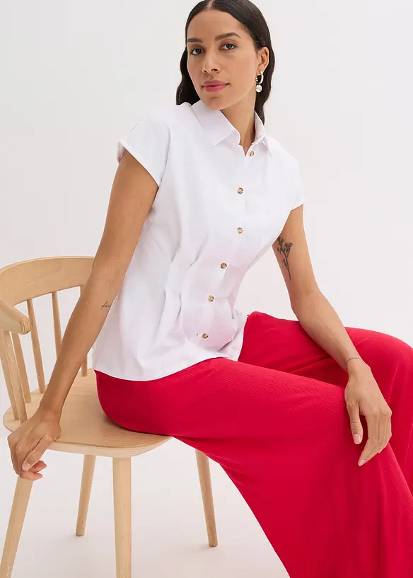 Kortermet bluse i luftig linmiks, bonprix