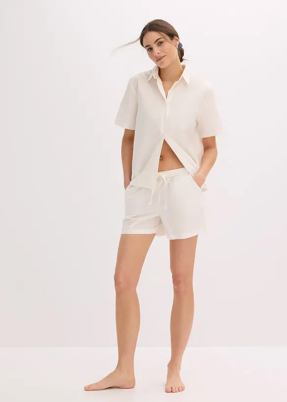 Kort pyjamas i vevd materiale i 100% bomull, bonprix