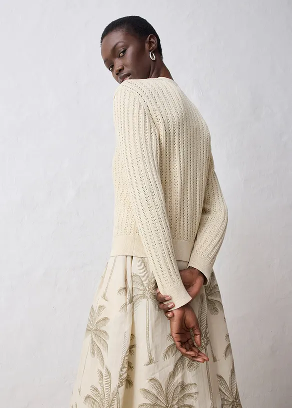 Hullstrikket cardigan med lin, bonprix