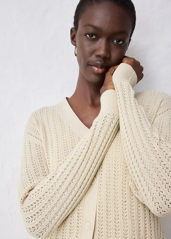 Hullstrikket cardigan med lin, bonprix