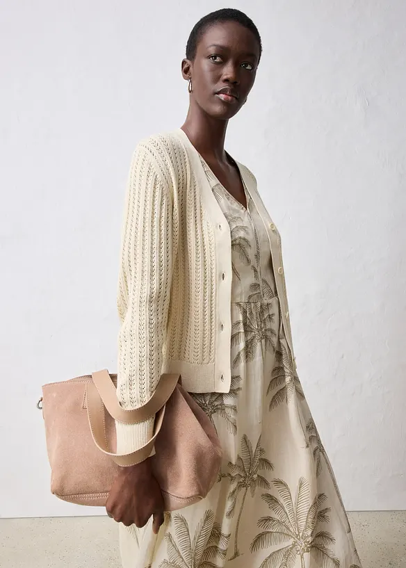 Hullstrikket cardigan med lin, bonprix