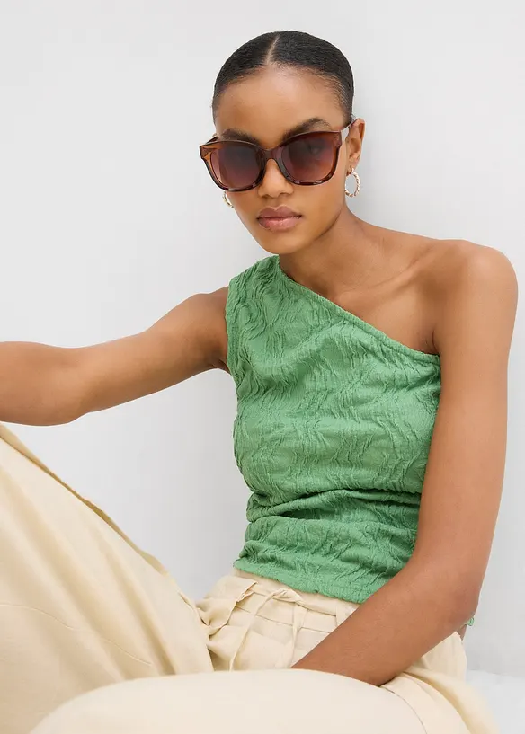 One shoulder-topp i strukturert materiale, bonprix