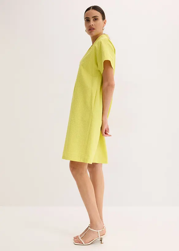 Kjole i bomull og vid modell med sydd fold, bonprix