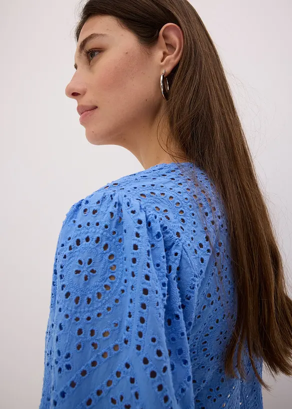 Bluse med hullbroderi og puffermer, bonprix