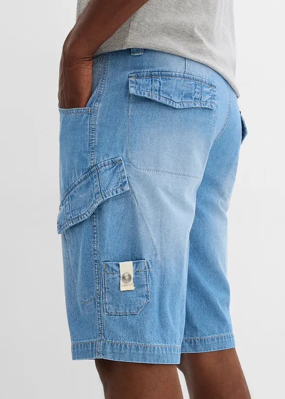 Cargo-bermudashorts i lett denim i 100% bomull, Relaxed Fit (2-pack), bonprix