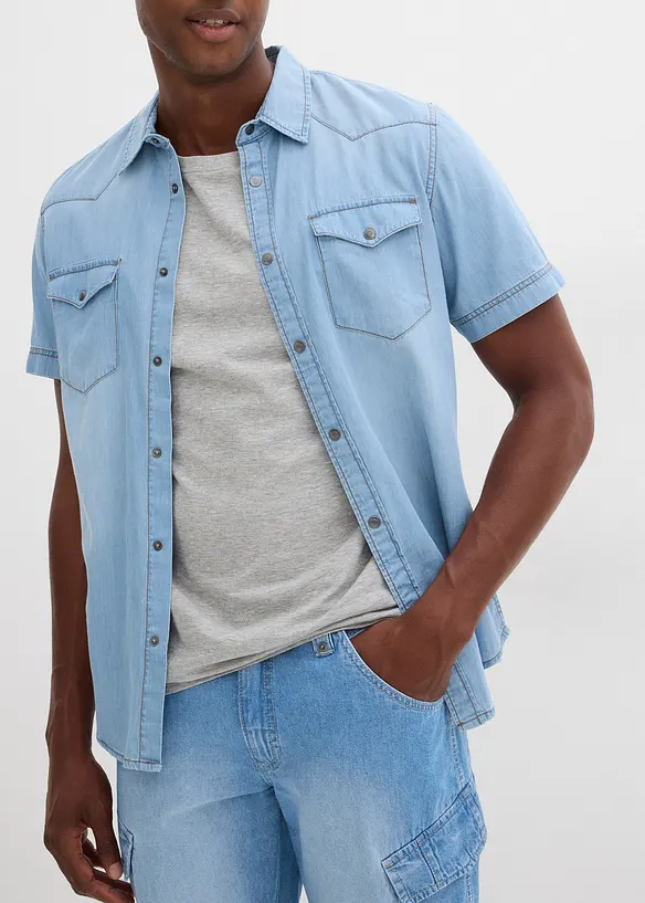 Cargo-bermudashorts i lett denim i 100% bomull, Relaxed Fit (2-pack), bonprix