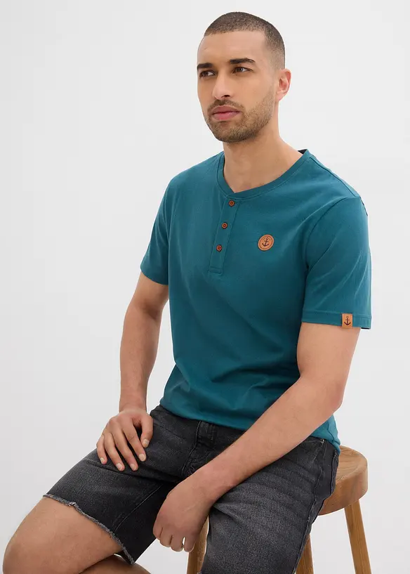 Henley T-skjorte (2-pack) i ren økologisk bomull, bonprix