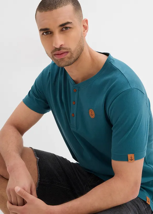 Henley T-skjorte (2-pack) i ren økologisk bomull, bonprix
