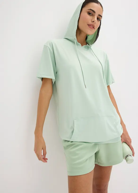 Oversized treningstopp med hette, hurtigtørkende, bonprix