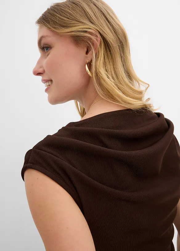 Midikjole i ribbet stil med drapering, bonprix
