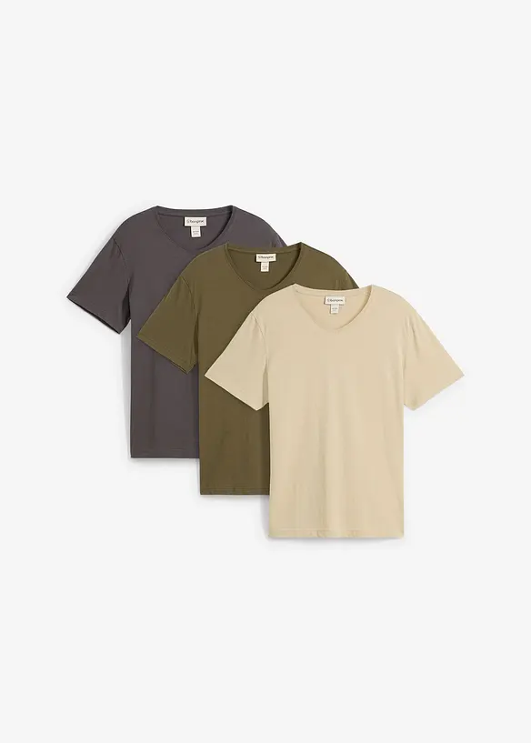 T-skjorte med V-hals (3-pack), bonprix