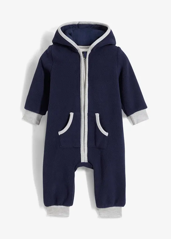 Fleeceoverall med hette og bamse-applikasjon, bonprix