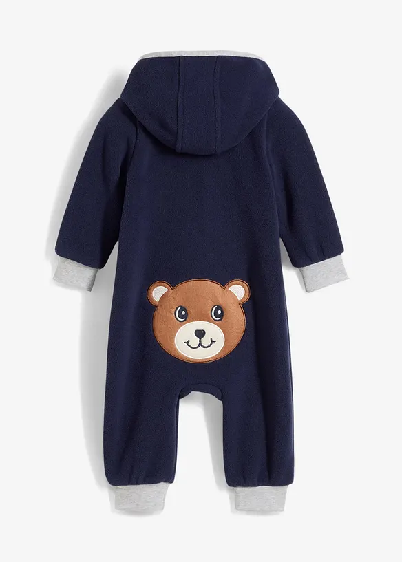 Fleeceoverall med hette og bamse-applikasjon, bonprix