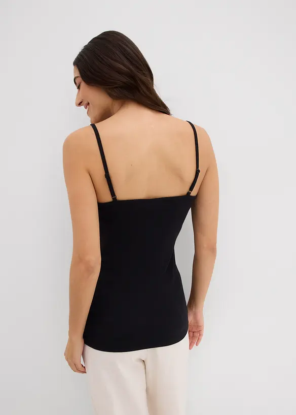Singlet med spaghettistropper av ren økologisk bomull (3-pack), bonprix