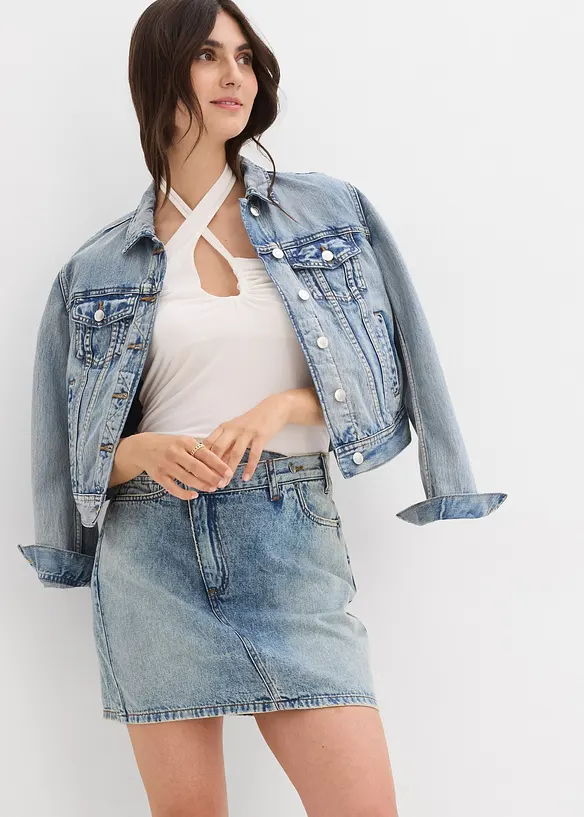 Jeansskjørt med asymmetrisk linning, bonprix