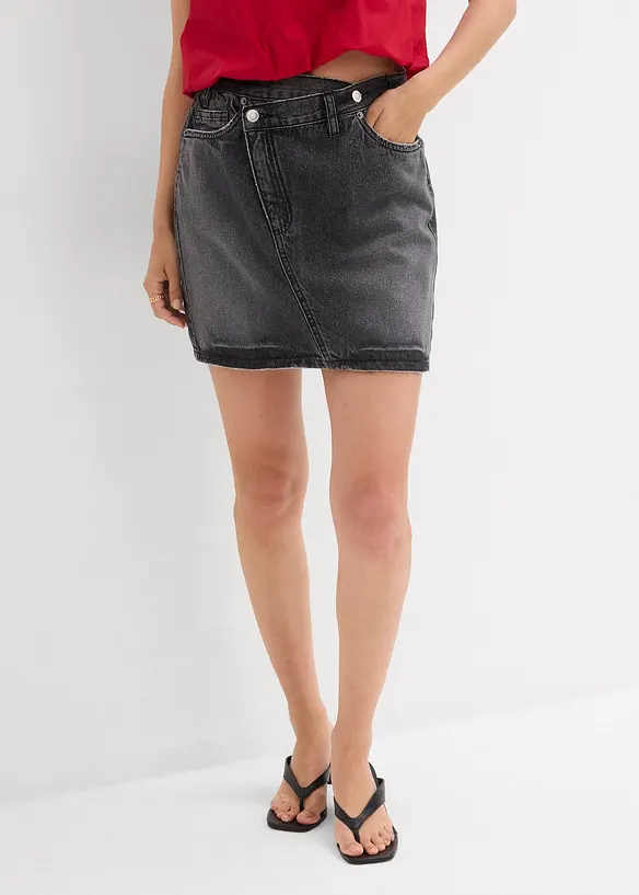 Jeansskjørt med asymmetrisk linning, bonprix