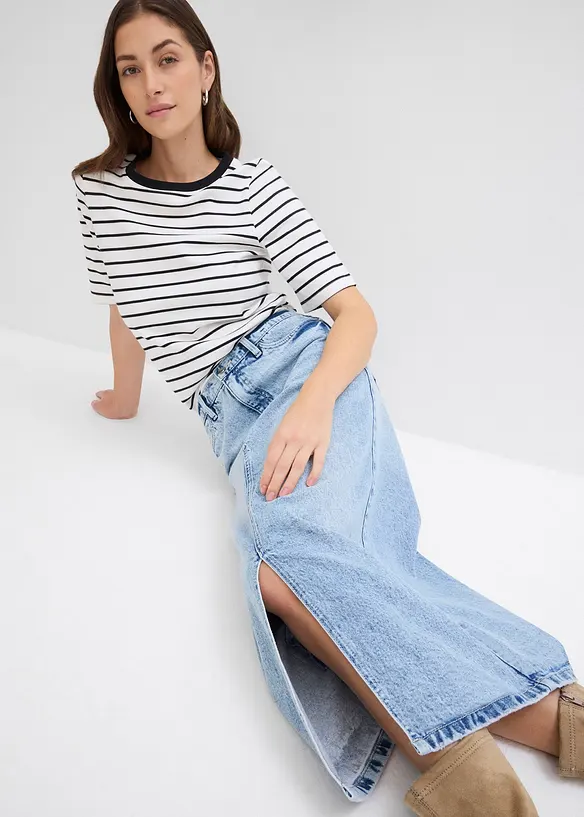 Midiskjørt i denim, bonprix
