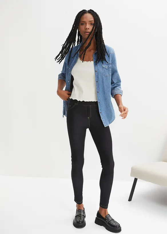Leggings i denim look av bomullsmiks, bonprix