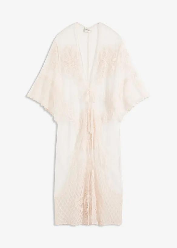 Transparent strandkimono med blonder, bonprix