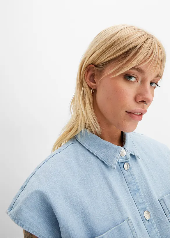 Kort boxy jeansbluse, bonprix