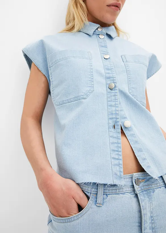 Kort boxy jeansbluse, bonprix