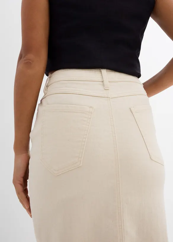 Jeansskjørt med splitt, bonprix