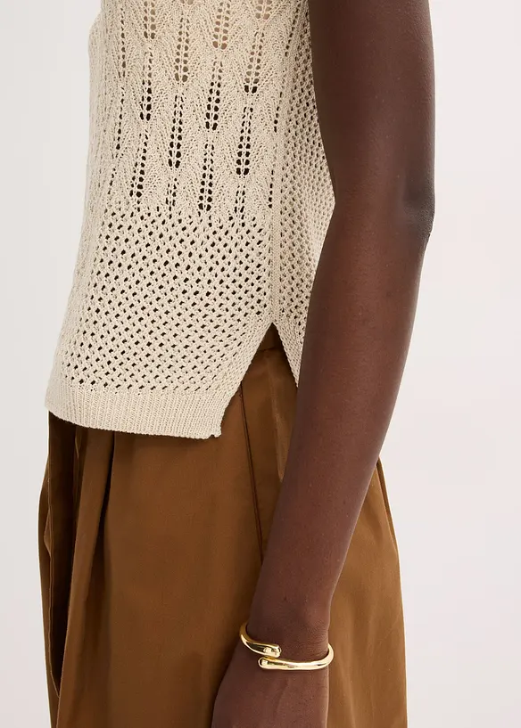 Strikket singlet med hullmønster og lurex, bonprix