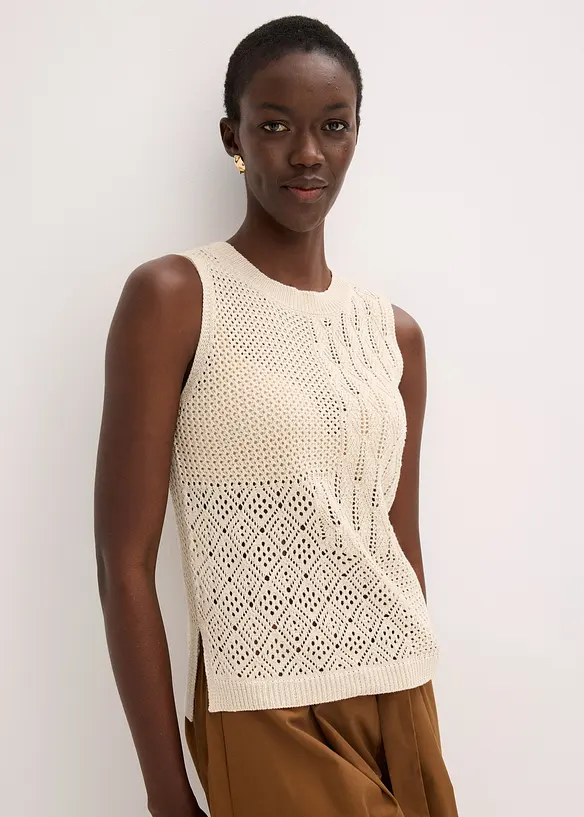 Strikket singlet med hullmønster og lurex, bonprix