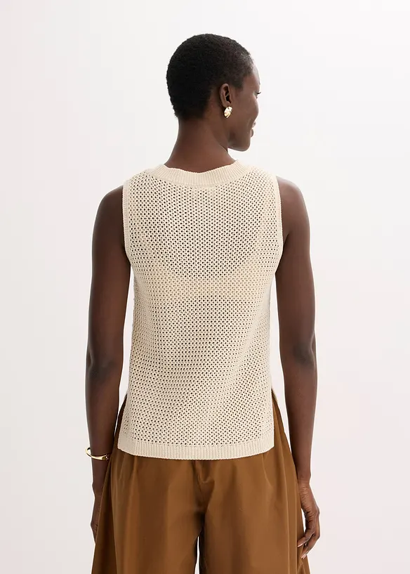 Strikket singlet med hullmønster og lurex, bonprix
