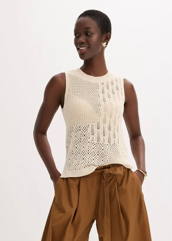 Strikket singlet med hullmønster og lurex, bonprix