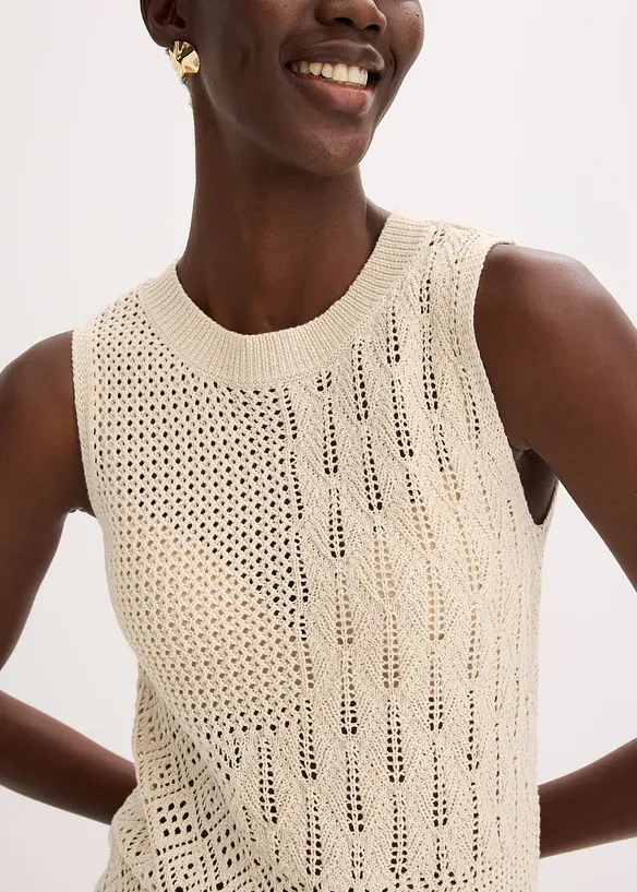 Strikket singlet med hullmønster og lurex, bonprix