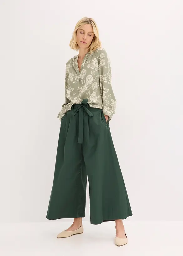 Bukse i bomullspoplin med belte (2-delt sett), bonprix