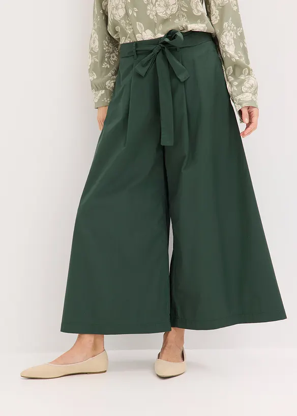 Bukse i bomullspoplin med belte (2-delt sett), bonprix