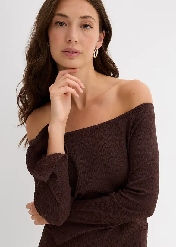 Off shoulder-kjole i strukturert krepp, bonprix