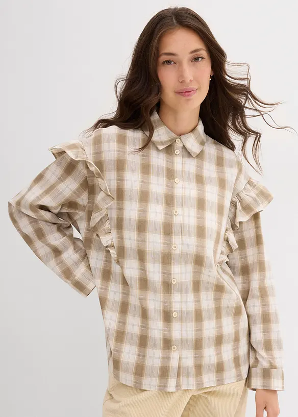 Skjortebluse med volanger, bonprix