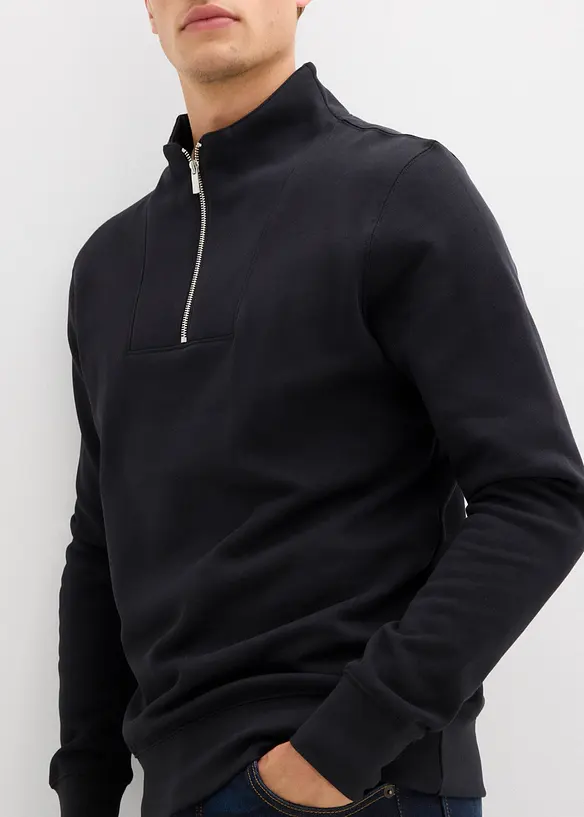 Sweatshirt i 100% økologisk bomull med kort glidelås, bonprix