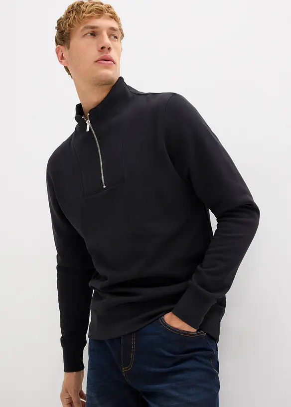 Sweatshirt i 100% økologisk bomull med kort glidelås, bonprix
