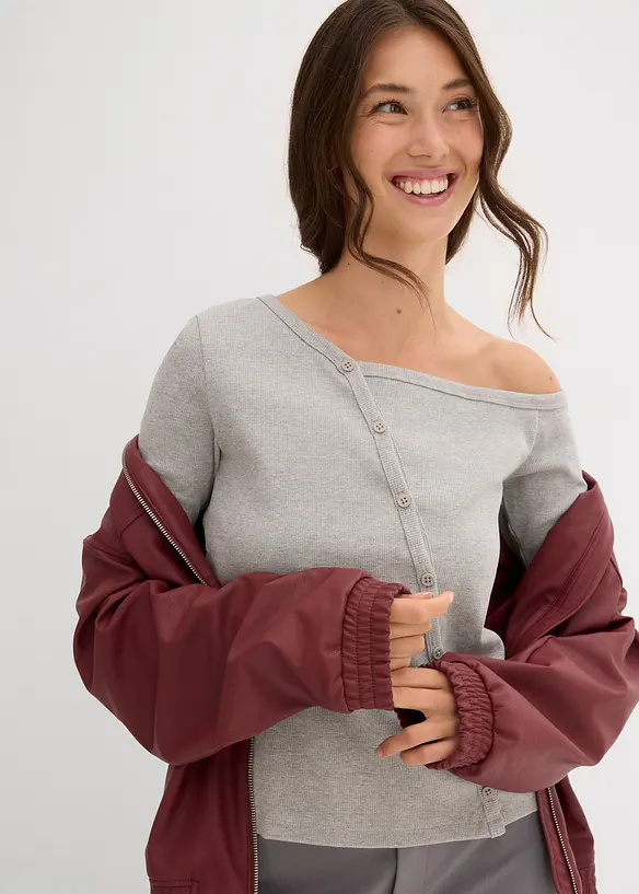 Ribbet, langermet topp, bonprix