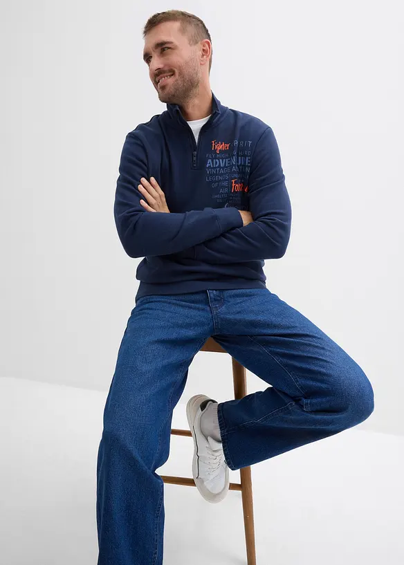 Sweatshirt i 100% bomull med kort glidelås, bonprix