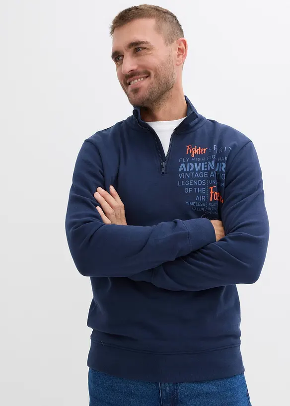 Sweatshirt i 100% bomull med kort glidelås, bonprix