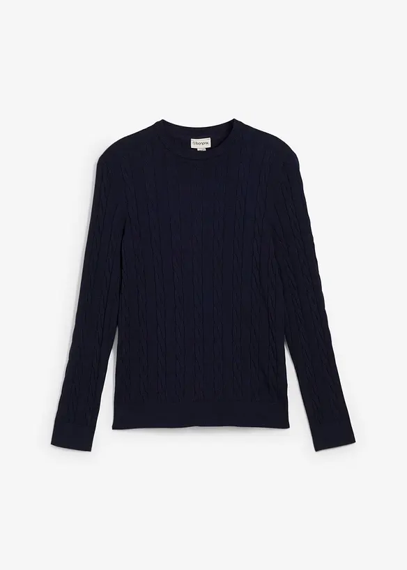 Finstrikket genser med flettemønster, Slim Fit, bonprix