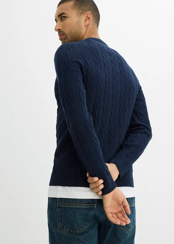 Finstrikket genser med flettemønster, Slim Fit, bonprix