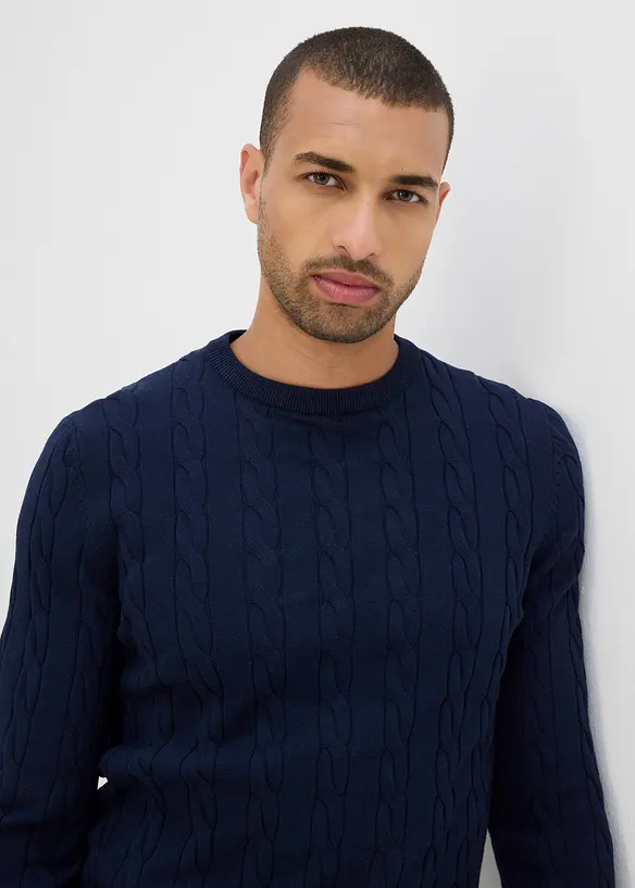 Finstrikket genser med flettemønster, Slim Fit, bonprix